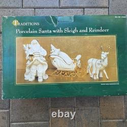 VTG Traditions Porcelain Santa With Sleigh & Reindeer in Original Box