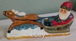 Vaillancourt Folk Art Chalkware 1987 SANTA IN SLEIGH WithREINDEER RARE Gorham