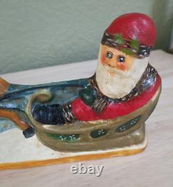 Vaillancourt Folk Art Chalkware 1987 SANTA IN SLEIGH WithREINDEER RARE Gorham