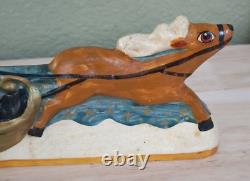 Vaillancourt Folk Art Chalkware 1987 SANTA IN SLEIGH WithREINDEER RARE Gorham