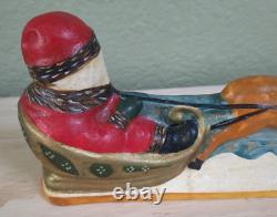 Vaillancourt Folk Art Chalkware 1987 SANTA IN SLEIGH WithREINDEER RARE Gorham