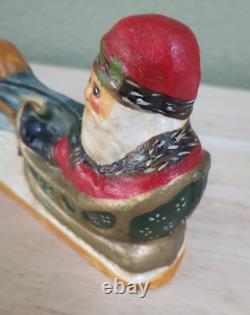 Vaillancourt Folk Art Chalkware 1987 SANTA IN SLEIGH WithREINDEER RARE Gorham