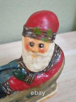 Vaillancourt Folk Art Chalkware 1987 SANTA IN SLEIGH WithREINDEER RARE Gorham