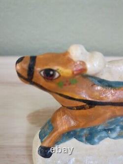 Vaillancourt Folk Art Chalkware 1987 SANTA IN SLEIGH WithREINDEER RARE Gorham