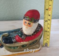 Vaillancourt Folk Art Chalkware 1987 SANTA IN SLEIGH WithREINDEER RARE Gorham