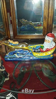 Vaillancourt Folk Art Chalkware 810 10th ANNIVERSARY SANTA IN SLEIGH with REINDEER