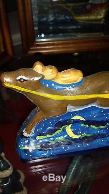 Vaillancourt Folk Art Chalkware 810 10th ANNIVERSARY SANTA IN SLEIGH with REINDEER