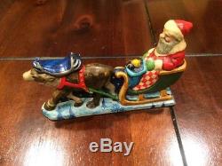 Vaillancourt folk art 573 SANTA In Sleigh Withreindeer