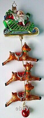 Very Rare Christopher Radko Santa Sleigh 3 Hanging Reindeer 12 Long Must See