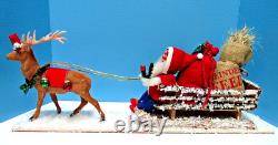Vintage 1900-1920 German Santa & Sleigh, & Reindeer With Glitz One Of A Kind