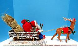 Vintage 1900-1920 German Santa & Sleigh, & Reindeer With Glitz One Of A Kind