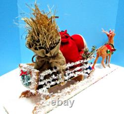 Vintage 1900-1920 German Santa & Sleigh, & Reindeer With Glitz One Of A Kind