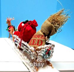 Vintage 1900-1920 German Santa & Sleigh, & Reindeer With Glitz One Of A Kind