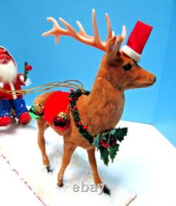 Vintage 1900-1920 German Santa & Sleigh, & Reindeer With Glitz One Of A Kind