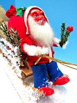 Vintage 1900-1920 German Santa & Sleigh, & Reindeer With Glitz One Of A Kind