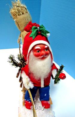 Vintage 1900-1920 German Santa & Sleigh, & Reindeer With Glitz One Of A Kind