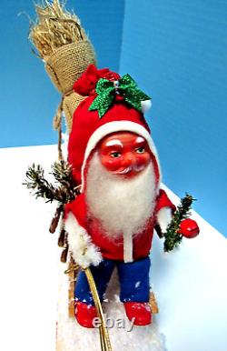 Vintage 1900-1920 German Santa & Sleigh, & Reindeer With Glitz One Of A Kind