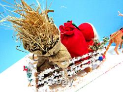 Vintage 1900-1920 German Santa & Sleigh, & Reindeer With Glitz One Of A Kind