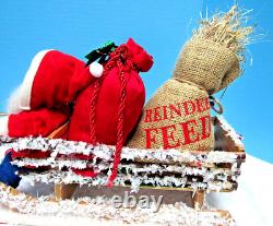 Vintage 1900-1920 German Santa & Sleigh, & Reindeer With Glitz One Of A Kind