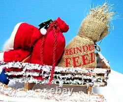 Vintage 1900-1920 German Santa & Sleigh, & Reindeer With Glitz One Of A Kind