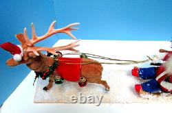 Vintage 1900-1920 German Santa & Sleigh, & Reindeer With Glitz One Of A Kind