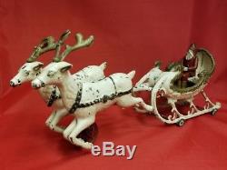 Vintage 1906 Hubley Santa on Sleigh Reindeer Cast Iron Vintage Christmas