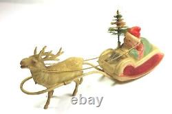 Vintage 1930's Christmas Celluloid Santa Claus in Sleigh with Tree & Reindeer