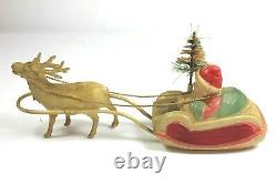 Vintage 1930's Christmas Celluloid Santa Claus in Sleigh with Tree & Reindeer