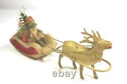 Vintage 1930's Christmas Celluloid Santa Claus in Sleigh with Tree & Reindeer