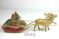 Vintage 1930's Christmas Celluloid Santa Claus in Sleigh with Tree & Reindeer