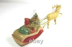 Vintage 1930's Christmas Celluloid Santa Claus in Sleigh with Tree & Reindeer