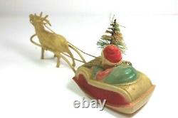 Vintage 1930's Christmas Celluloid Santa Claus in Sleigh with Tree & Reindeer