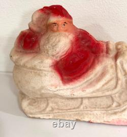 Vintage 1930s Papier Mache Santa Claus Sleigh Reindeer Christmas Pulp Paper
