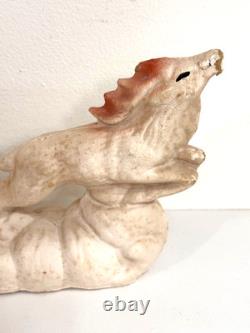 Vintage 1930s Papier Mache Santa Claus Sleigh Reindeer Christmas Pulp Paper