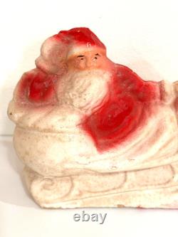 Vintage 1930s Papier Mache Santa Claus Sleigh Reindeer Christmas Pulp Paper