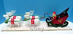 Vintage 1935-50 Japan Santa, Wood Sleigh & Reindeer Glitzy One Of A Kind