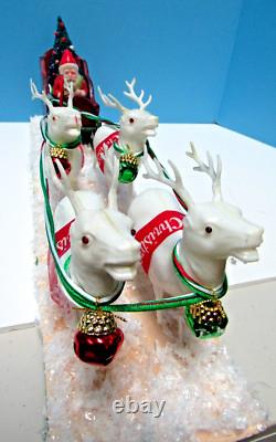 Vintage 1935-50 Japan Santa, Wood Sleigh & Reindeer Glitzy One Of A Kind