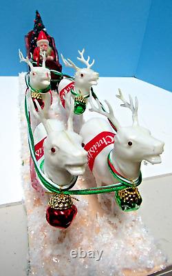 Vintage 1935-50 Japan Santa, Wood Sleigh & Reindeer Glitzy One Of A Kind