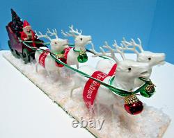 Vintage 1935-50 Japan Santa, Wood Sleigh & Reindeer Glitzy One Of A Kind