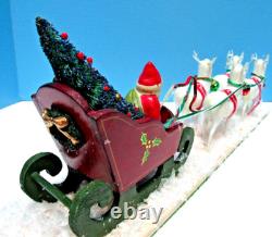 Vintage 1935-50 Japan Santa, Wood Sleigh & Reindeer Glitzy One Of A Kind