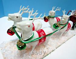 Vintage 1935-50 Japan Santa, Wood Sleigh & Reindeer Glitzy One Of A Kind