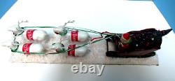 Vintage 1935-50 Japan Santa, Wood Sleigh & Reindeer Glitzy One Of A Kind