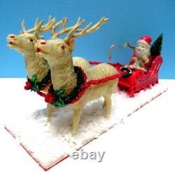 Vintage 1935 Santa, Sleigh, & Reindeer With Glitz Stamped Japan One Of A Kind