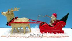 Vintage 1935 Santa, Sleigh, & Reindeer With Glitz Stamped Japan One Of A Kind