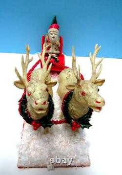 Vintage 1935 Santa, Sleigh, & Reindeer With Glitz Stamped Japan One Of A Kind