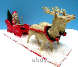 Vintage 1935 Santa, Sleigh, & Reindeer With Glitz Stamped Japan One Of A Kind