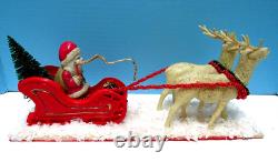 Vintage 1935 Santa, Sleigh, & Reindeer With Glitz Stamped Japan One Of A Kind
