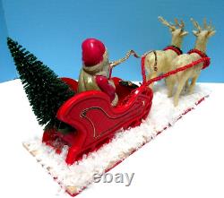 Vintage 1935 Santa, Sleigh, & Reindeer With Glitz Stamped Japan One Of A Kind