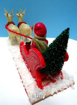 Vintage 1935 Santa, Sleigh, & Reindeer With Glitz Stamped Japan One Of A Kind