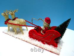 Vintage 1935 Santa, Sleigh, & Reindeer With Glitz Stamped Japan One Of A Kind